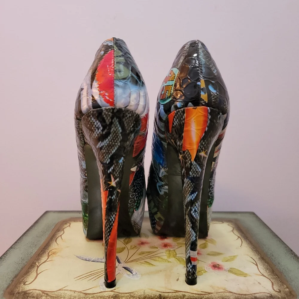 Rossette Elleo Multi Print Colorful Platform Stiletto Size 7
